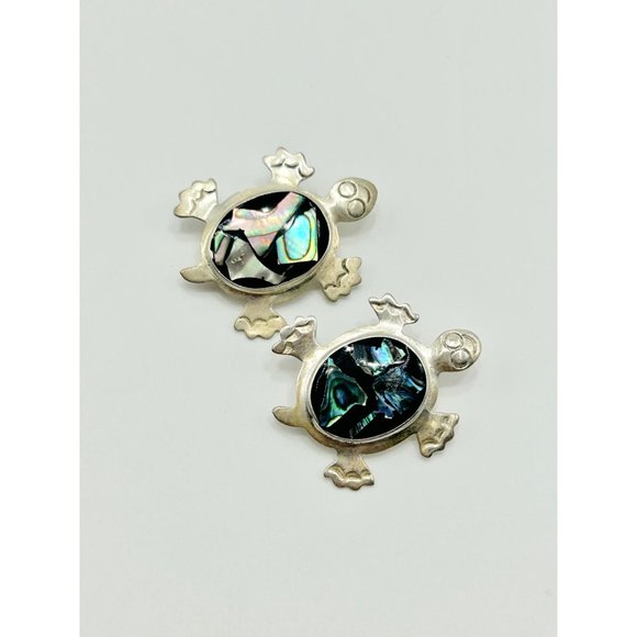 Vintage Alpaca Silver Mexico Turtle Pin Brooch with Abalone Shell & Stone Inlay - Picture 6 of 7